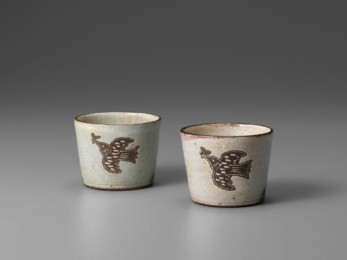 鳥文象嵌そば猪口（２点）