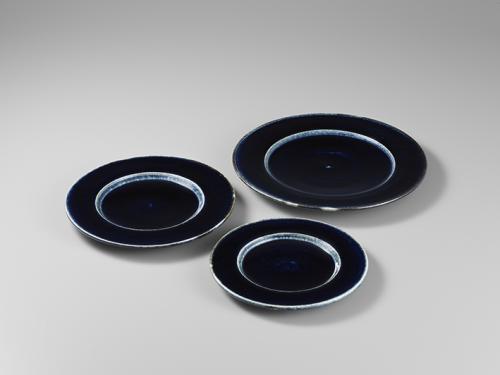 瑠璃釉リム皿 (３点)