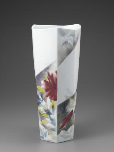 釉描彩牡丹文花器「光の中で」