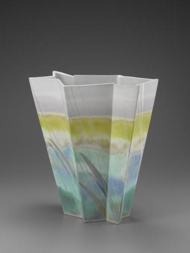 釉描プラチナ彩花器「翠雨」